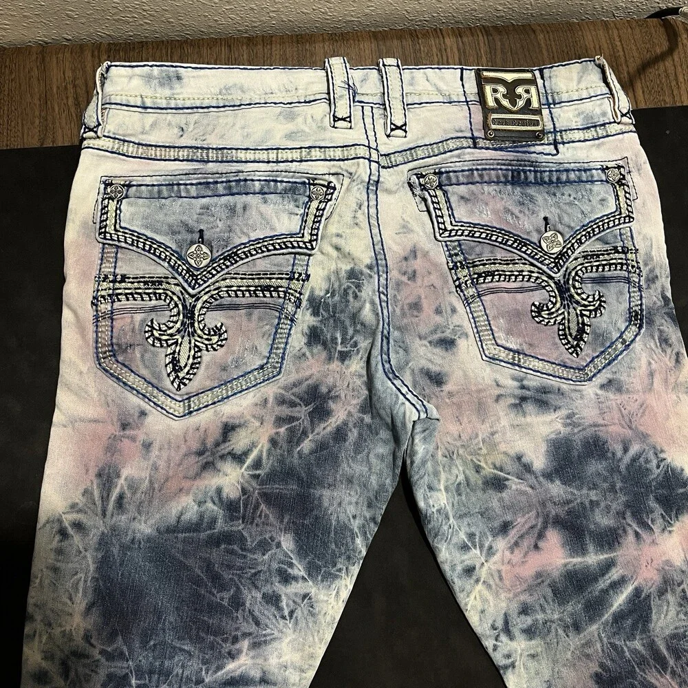 Rock Revival Jeans 38x32 Jersey Shore Tye Die Studded Hippie Biker Chopper Y2K